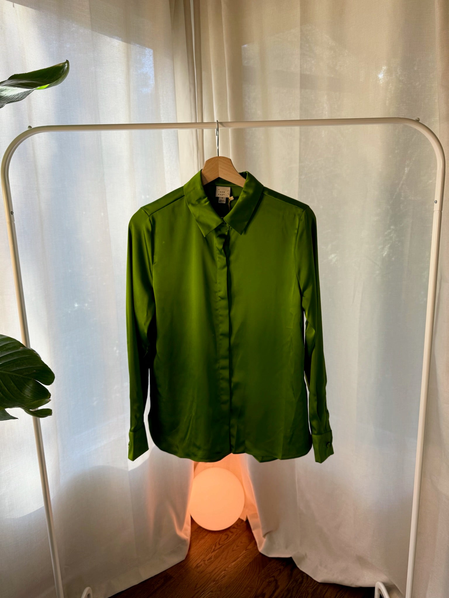 A New Day Green Satin Blouse