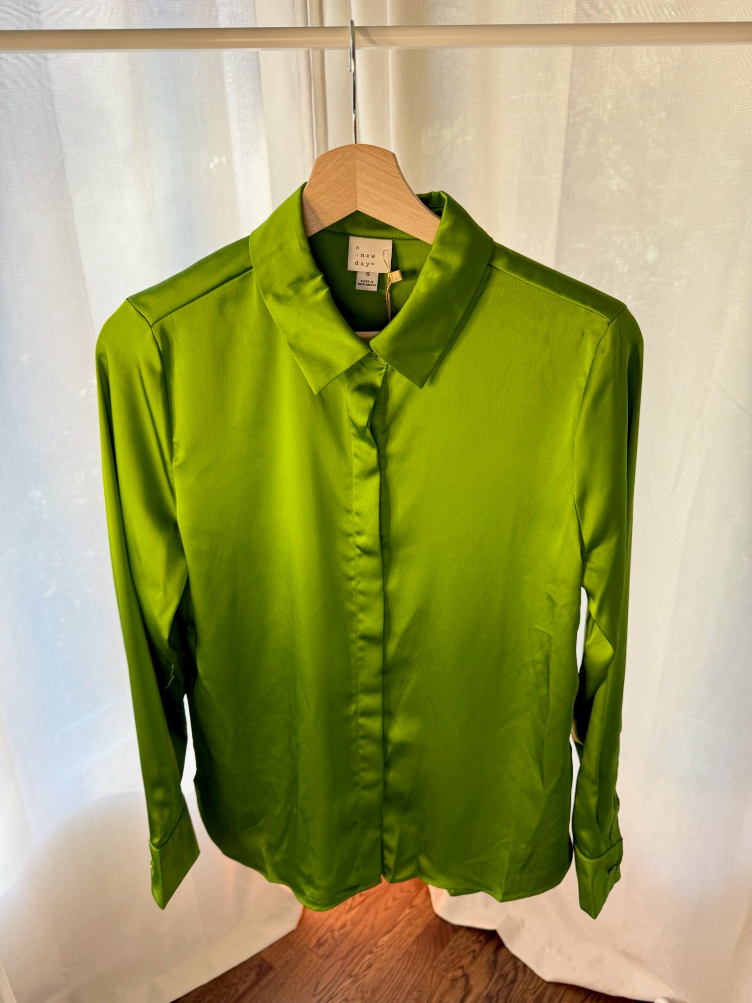 A New Day Green Satin Blouse