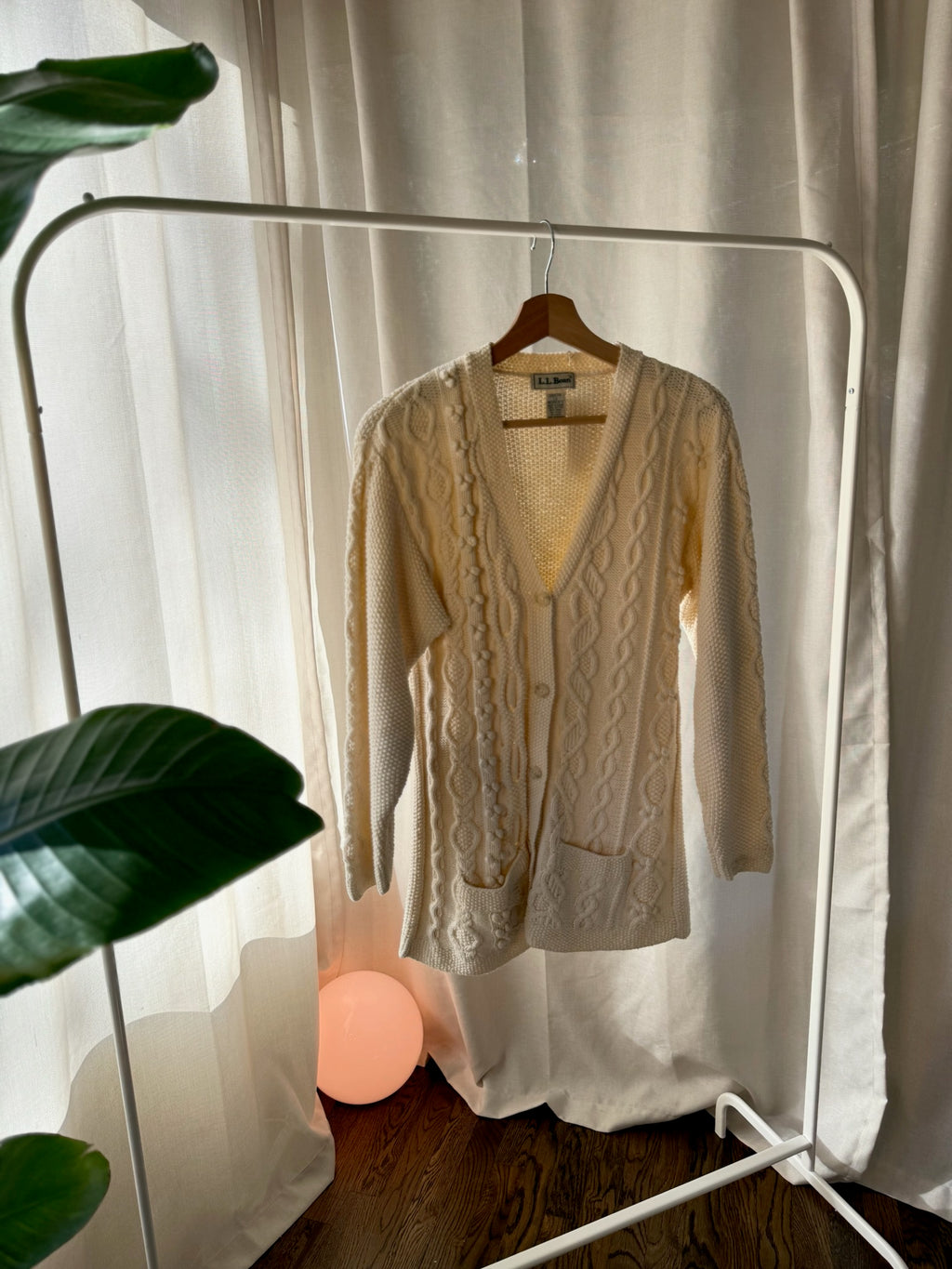 L.L. Bean Cream Cable Knit Cardigan