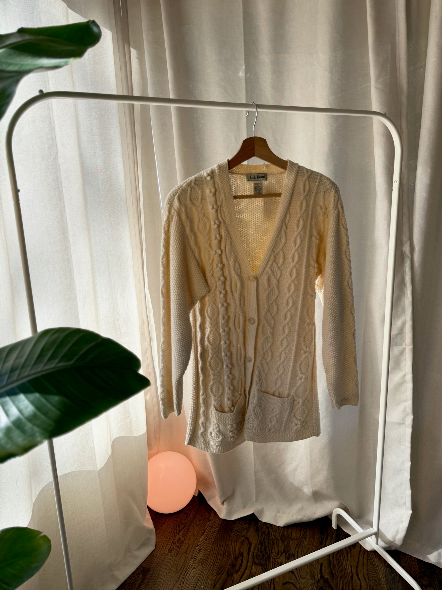 L.L. Bean Cream Cable Knit Cardigan