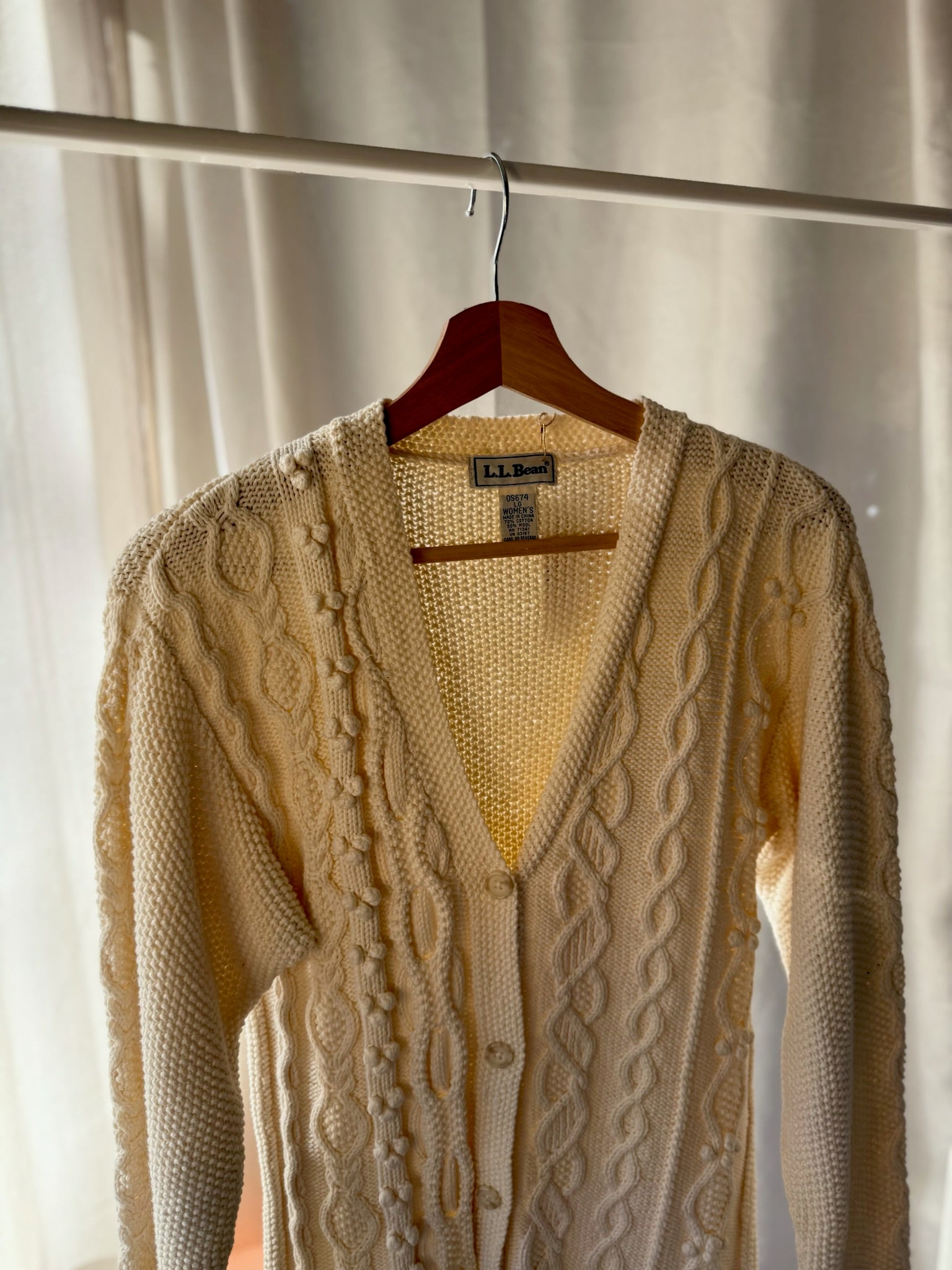 L.L. Bean Cream Cable Knit Cardigan