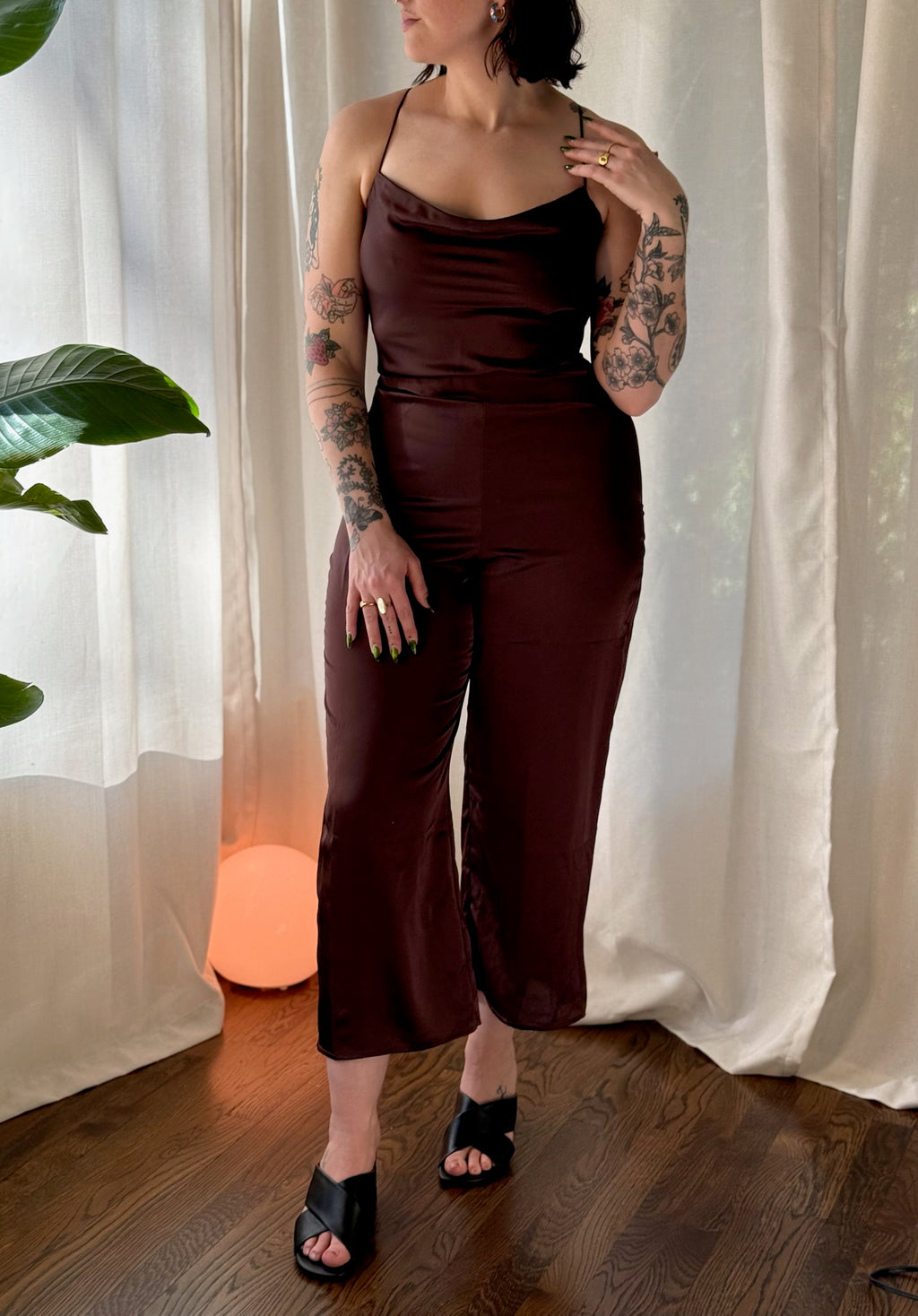 Abercrombie Brown Satin Jumpsuit