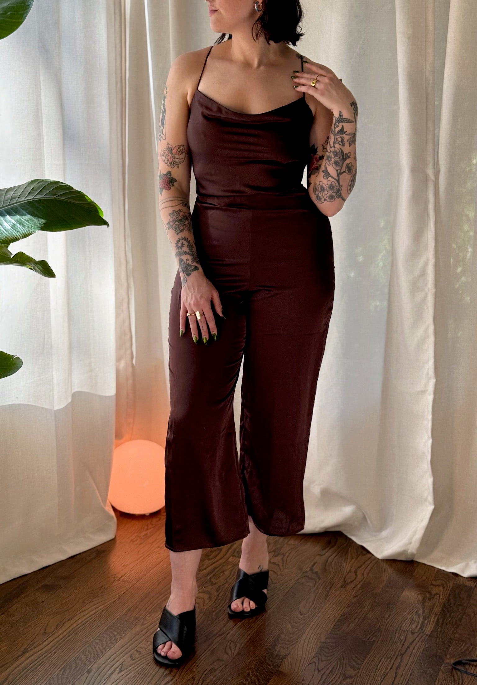 Abercrombie Brown Satin Jumpsuit