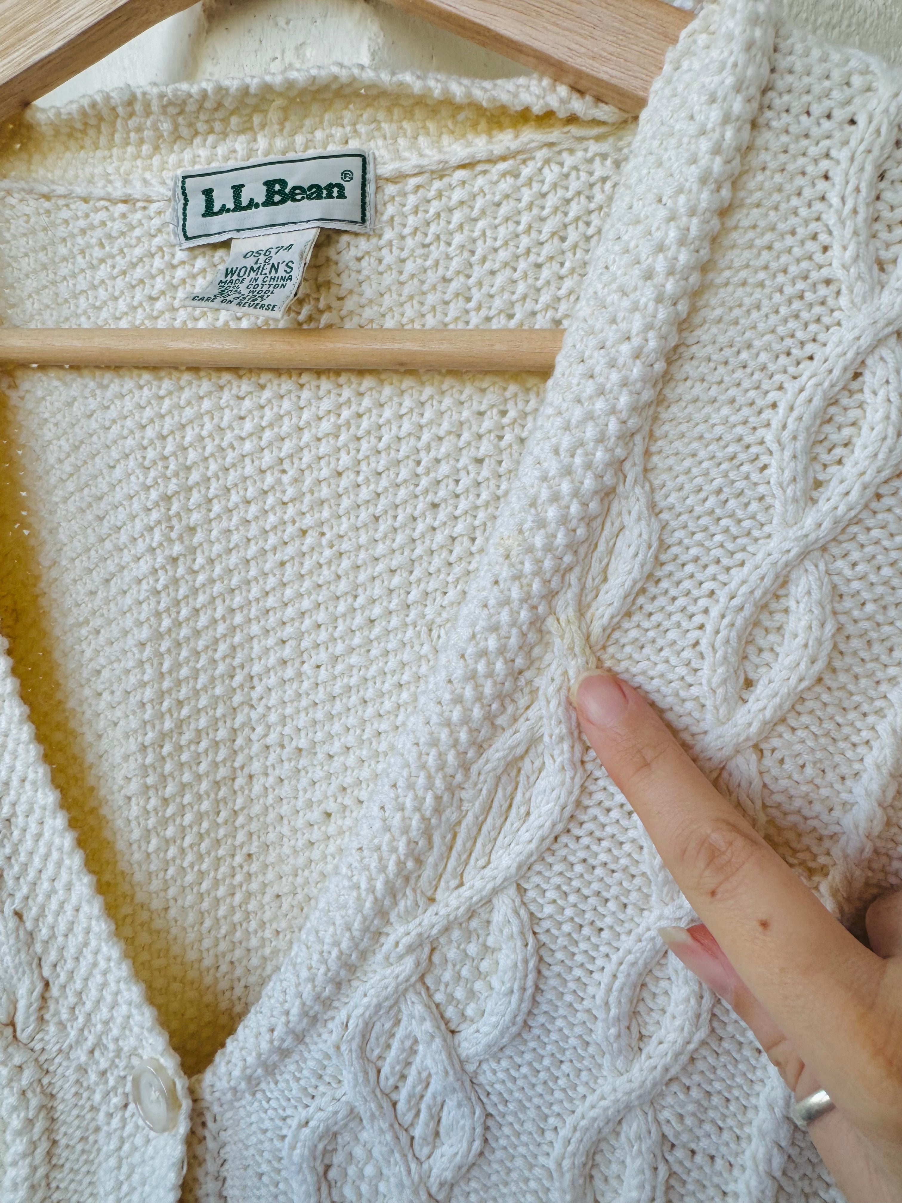 L.L. Bean Cream Cable Knit Cardigan