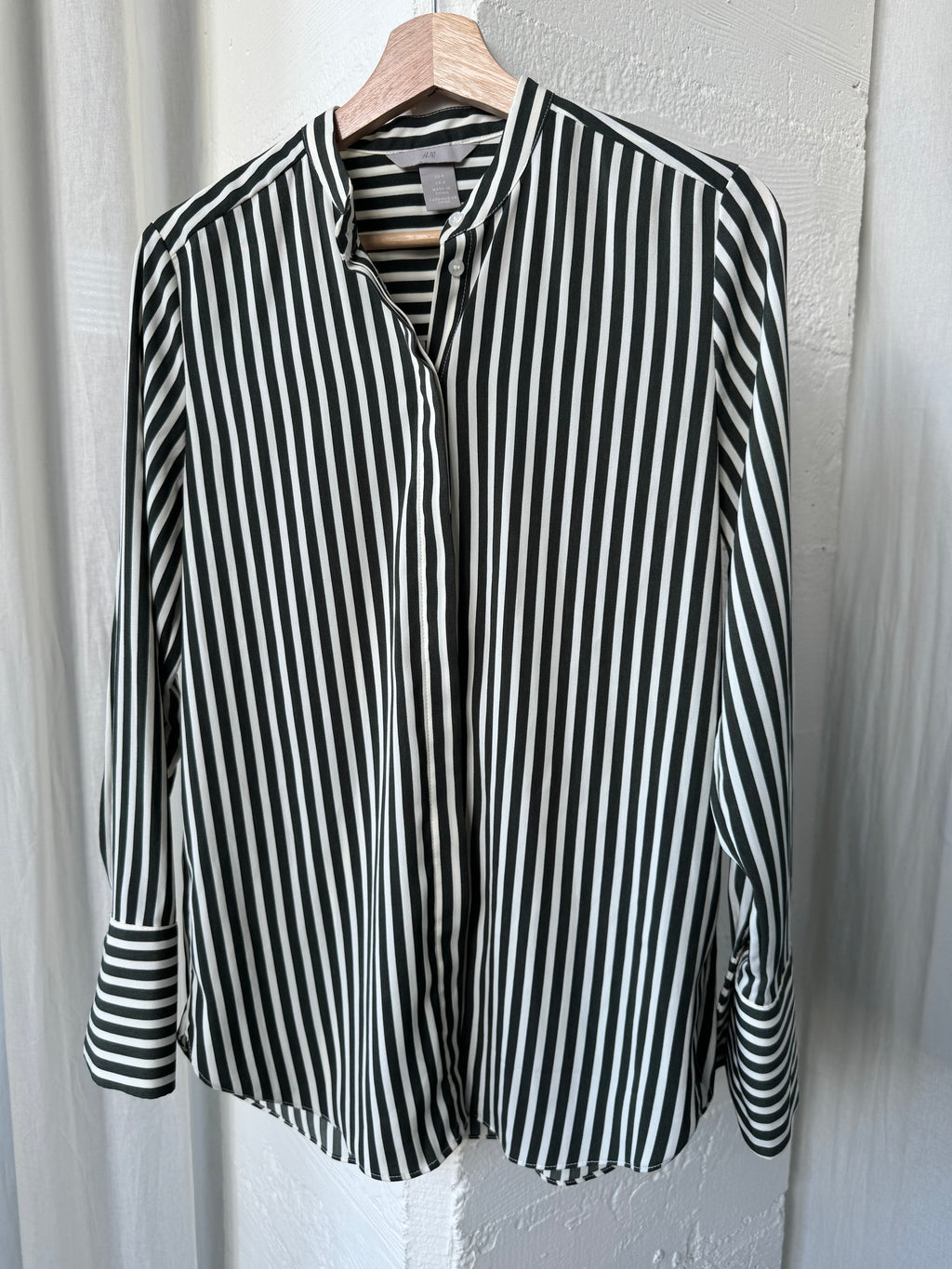 H&M Olive and White Striped Shirt