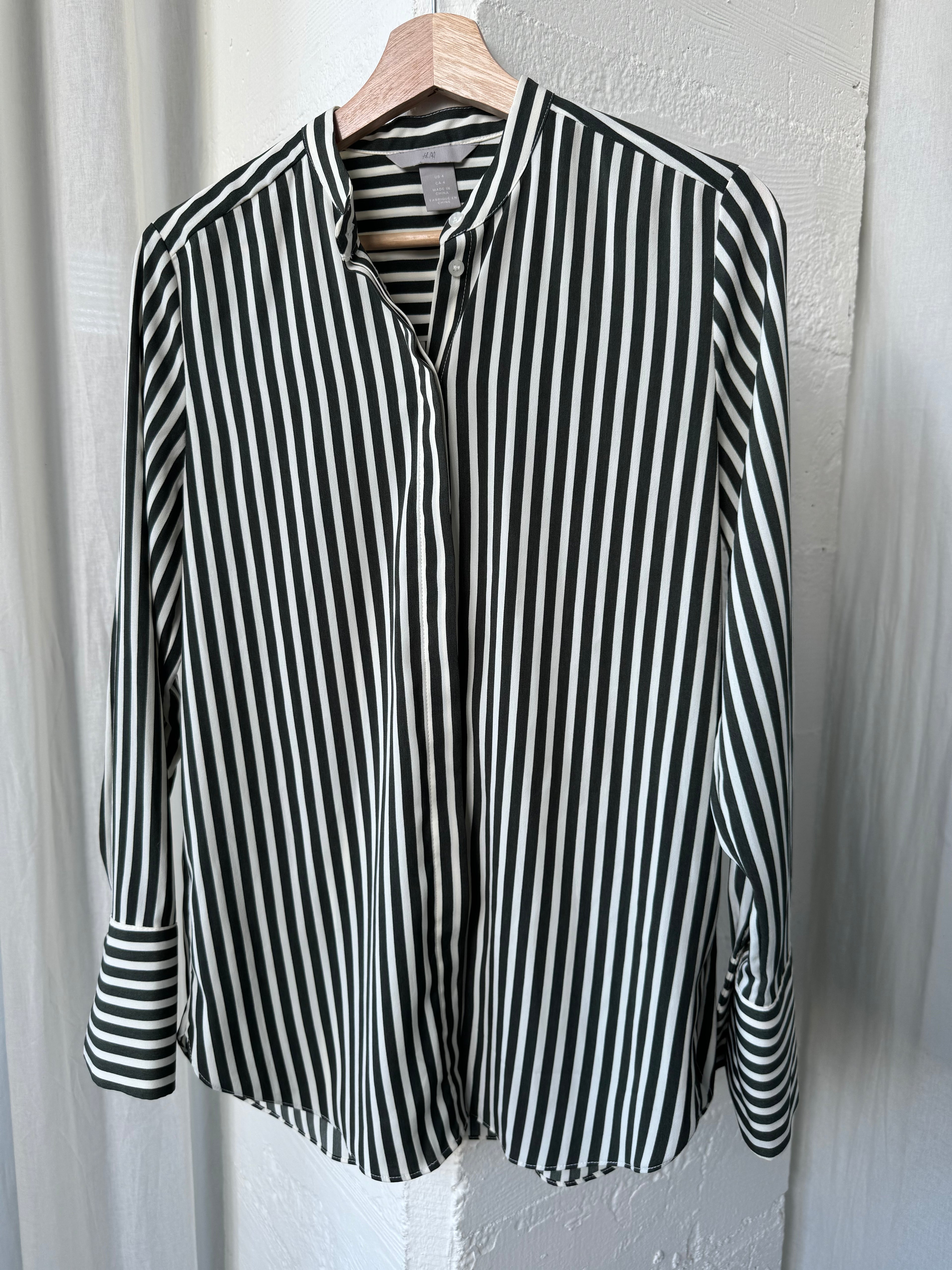 H&M Olive and White Striped Shirt