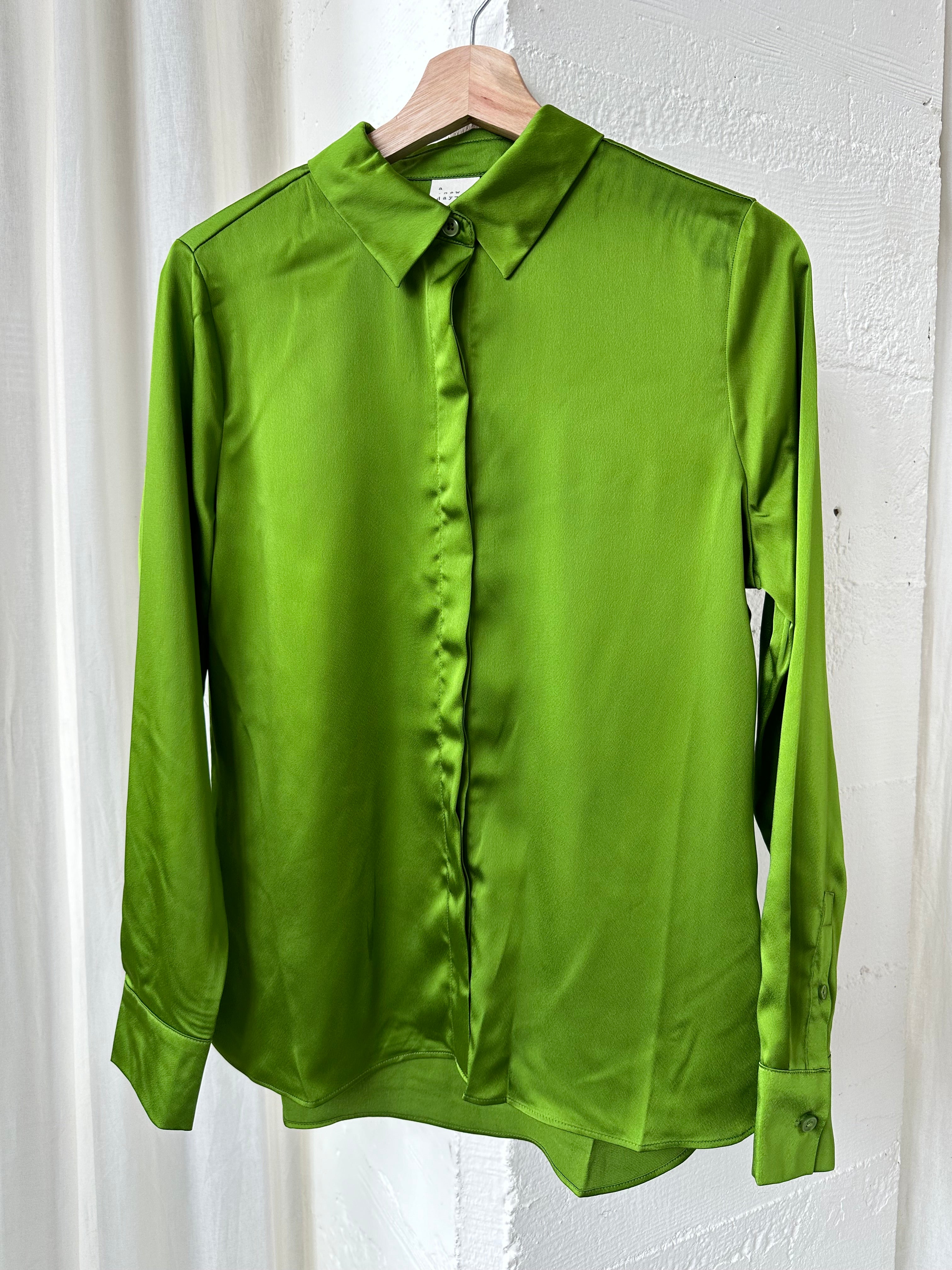 A New Day Green Satin Blouse