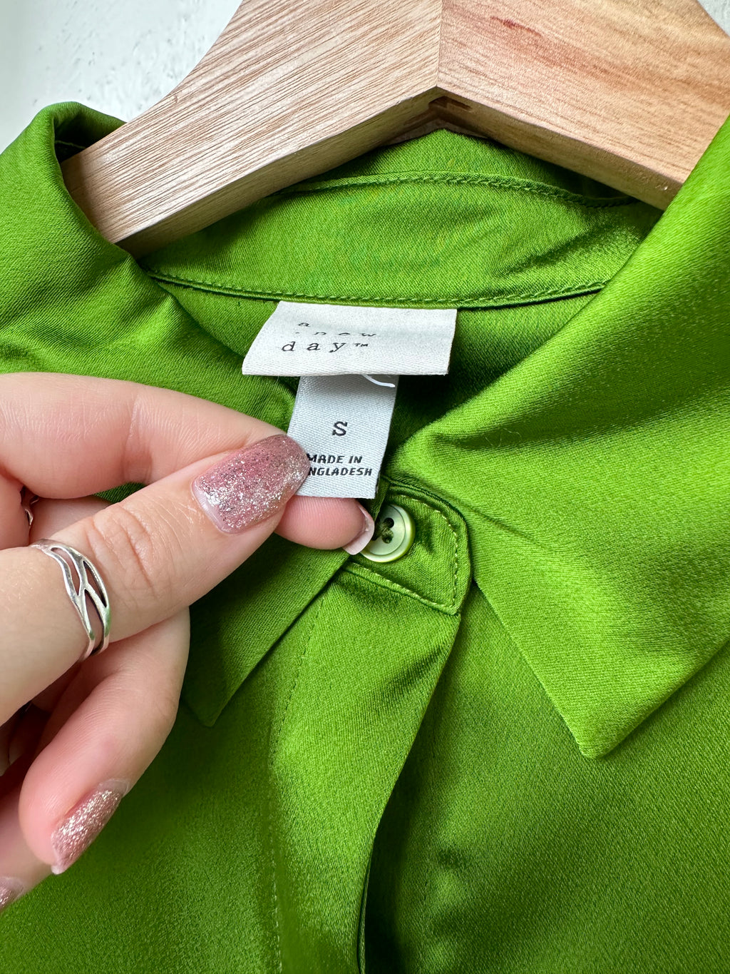 A New Day Green Satin Blouse