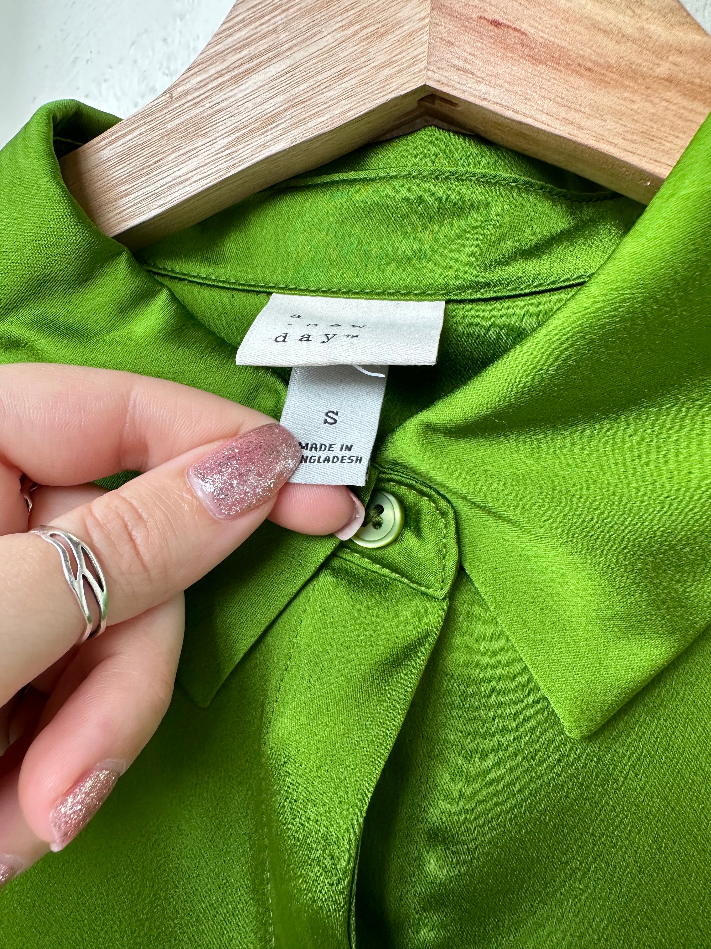 A New Day Green Satin Blouse