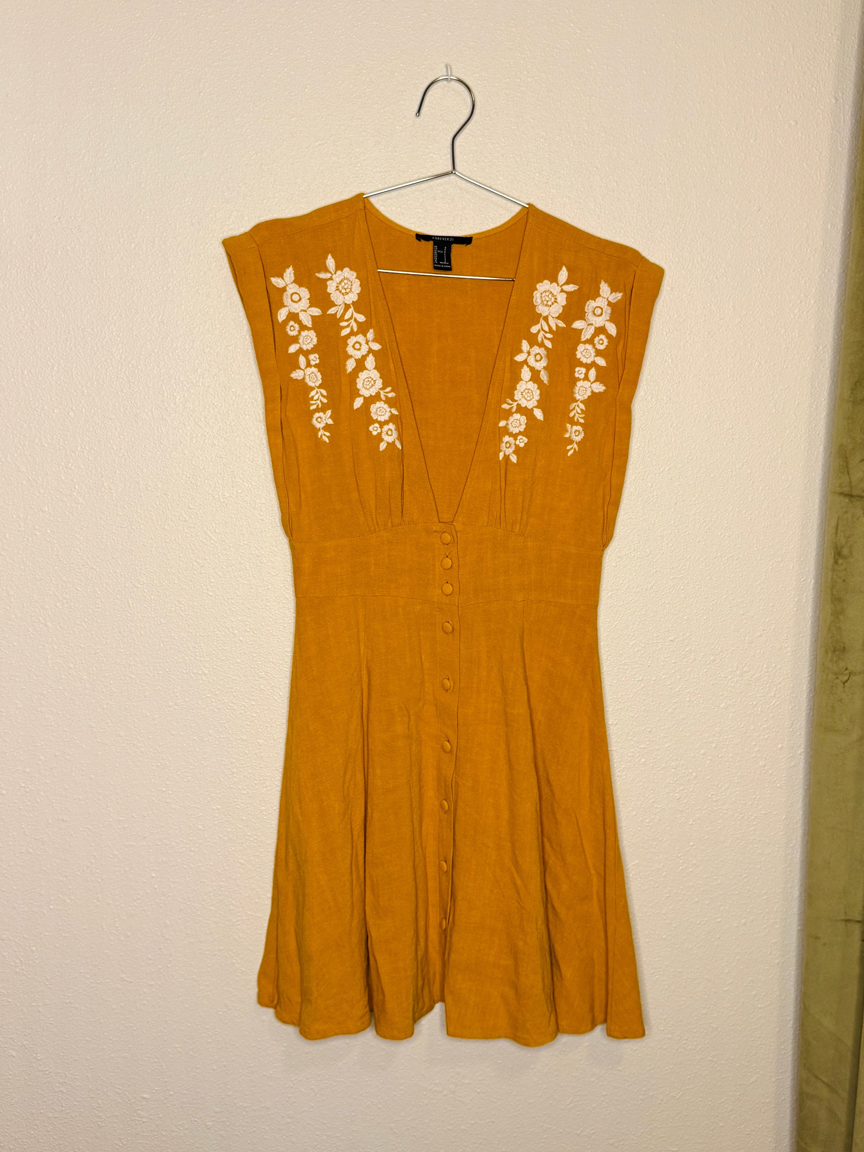 Forever21 Embroidered Yellow Dress