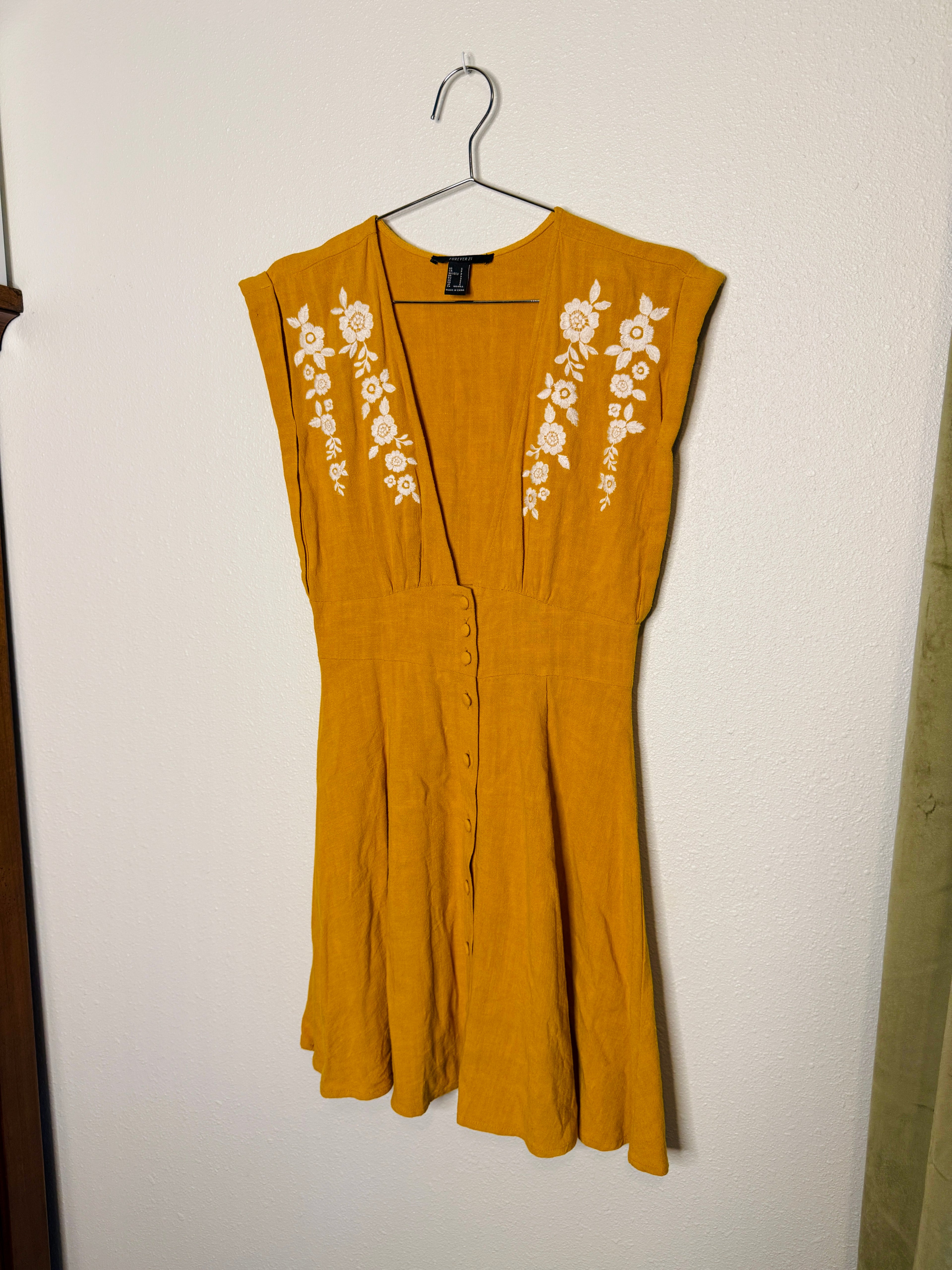 Forever21 Embroidered Yellow Dress