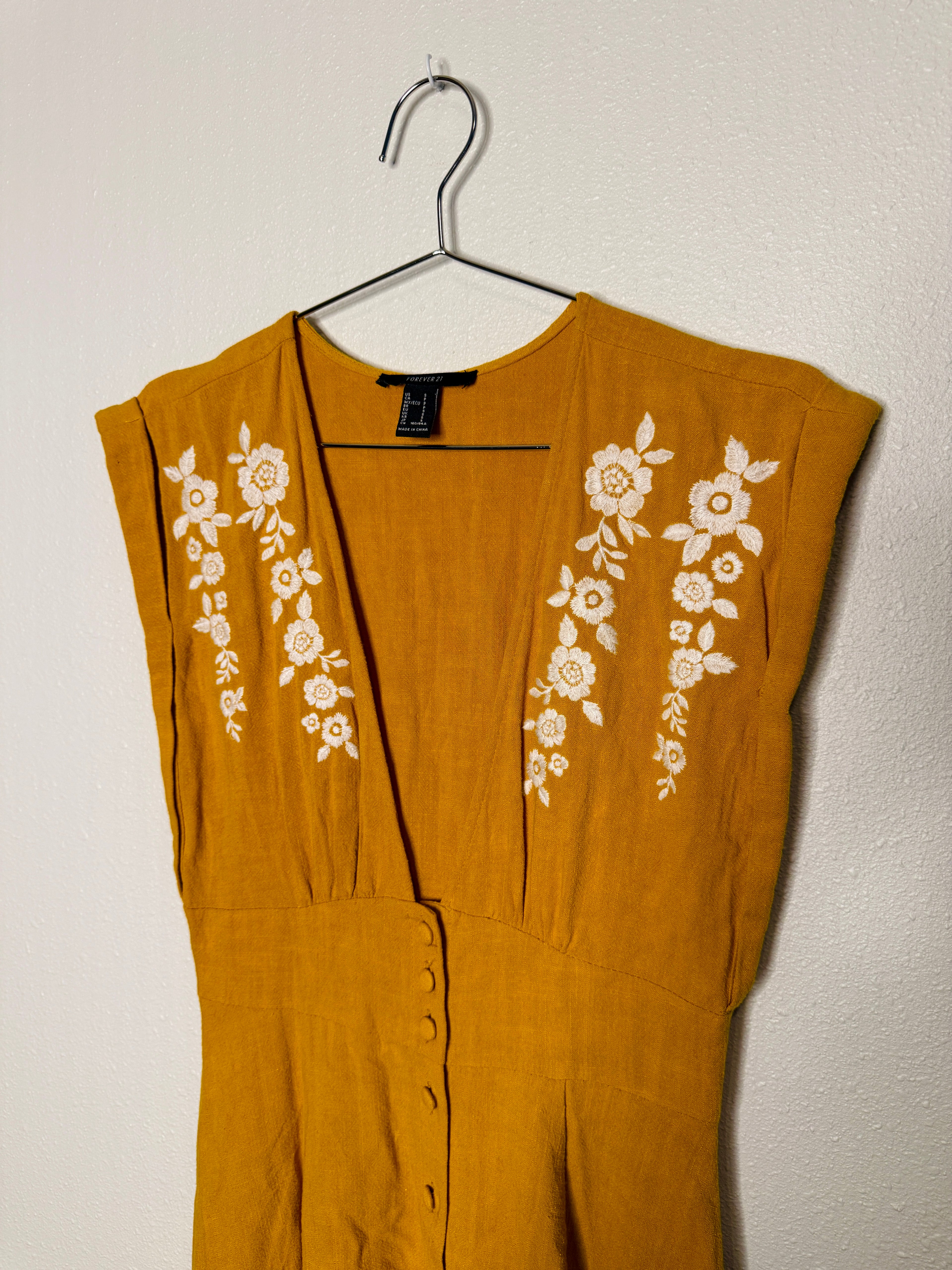 Forever21 Embroidered Yellow Dress