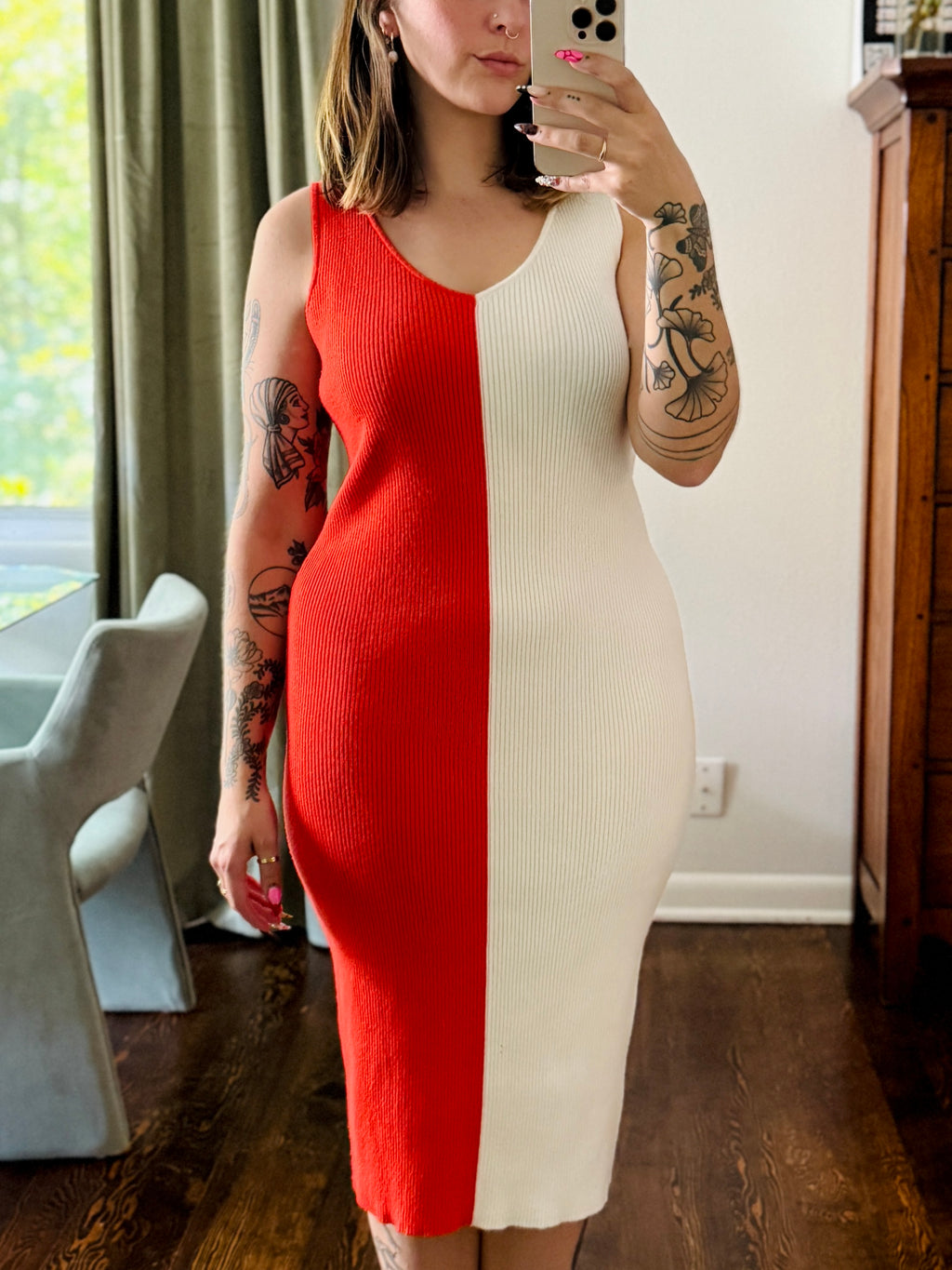 Orange and White Knit Dress