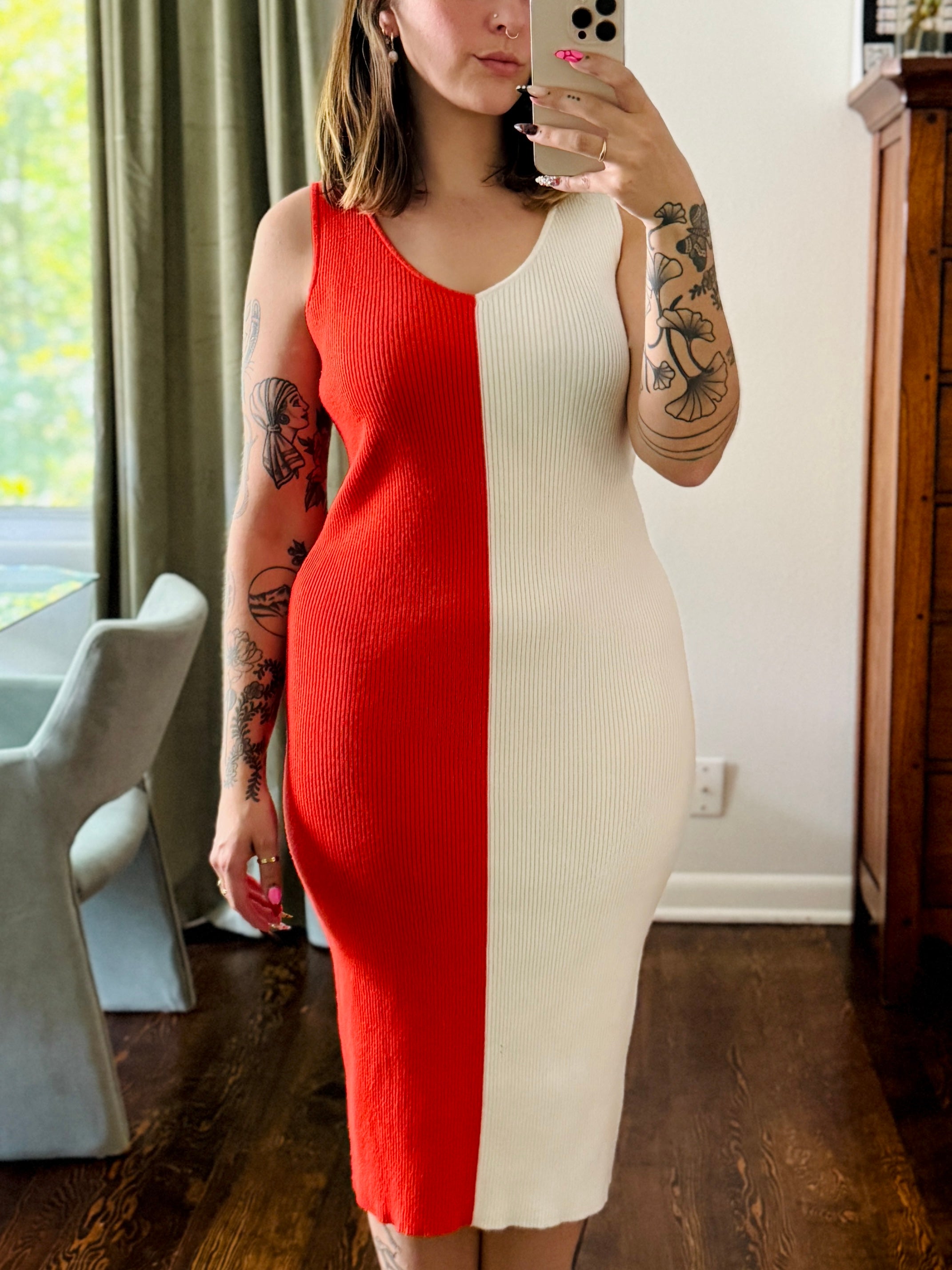 Orange and White Knit Dress
