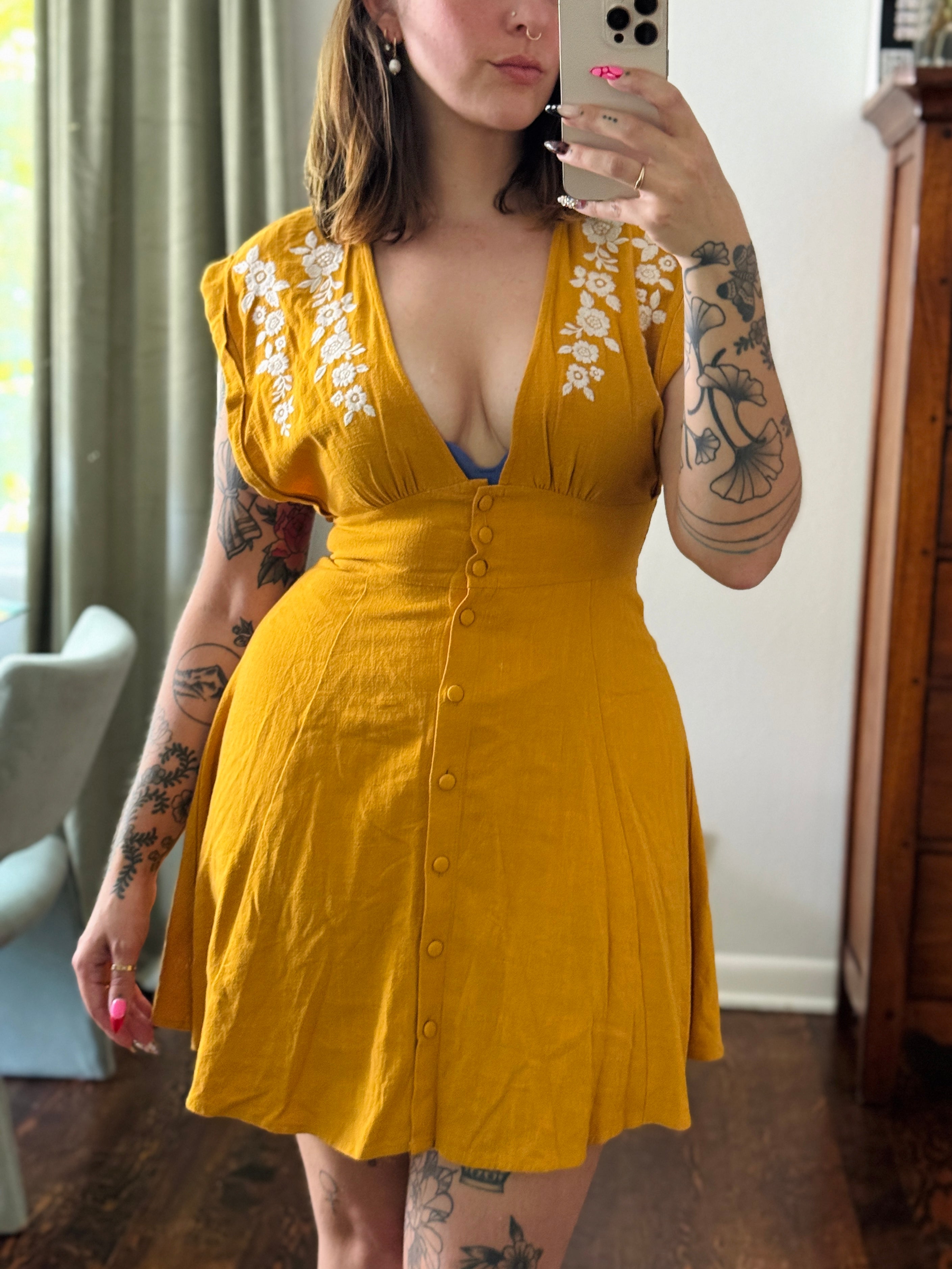 Forever21 Embroidered Yellow Dress