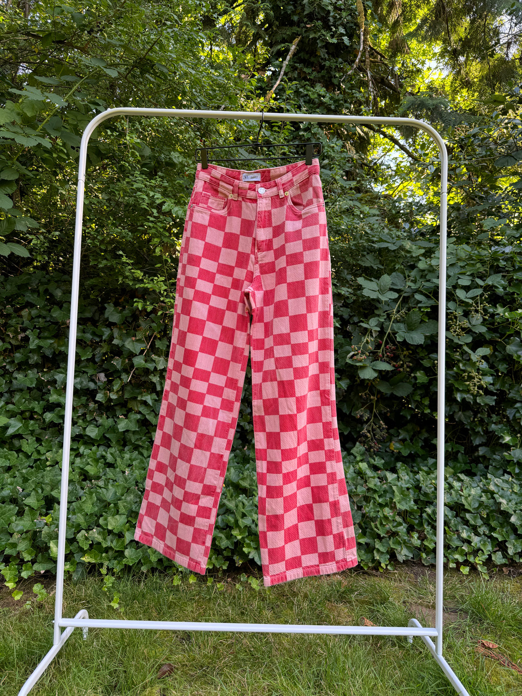 Zara Straight Leg Pink Checkered Pants