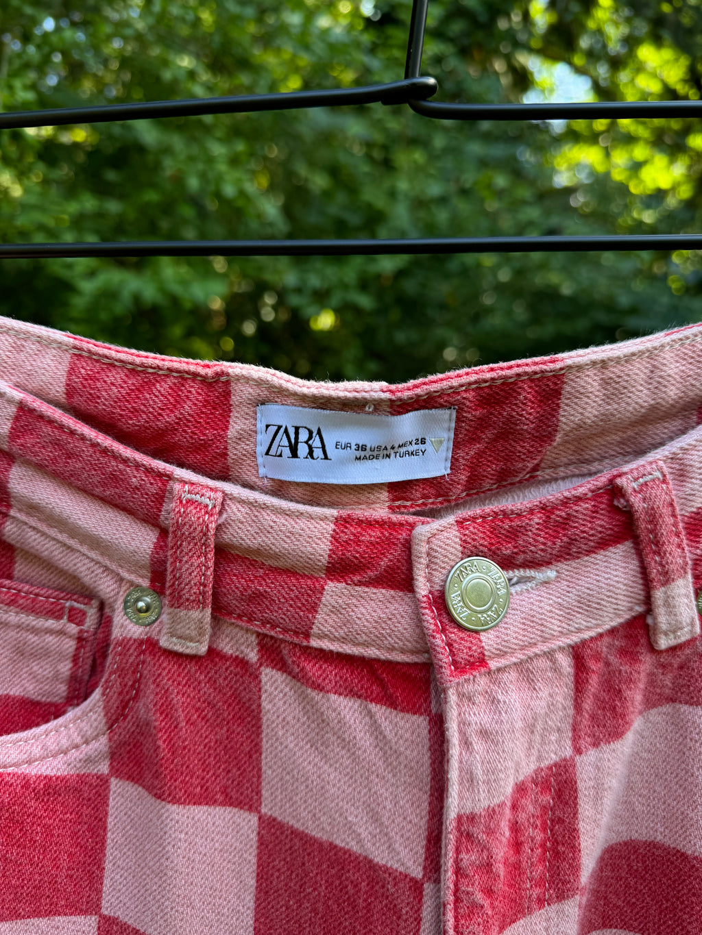 Zara Straight Leg Pink Checkered Pants