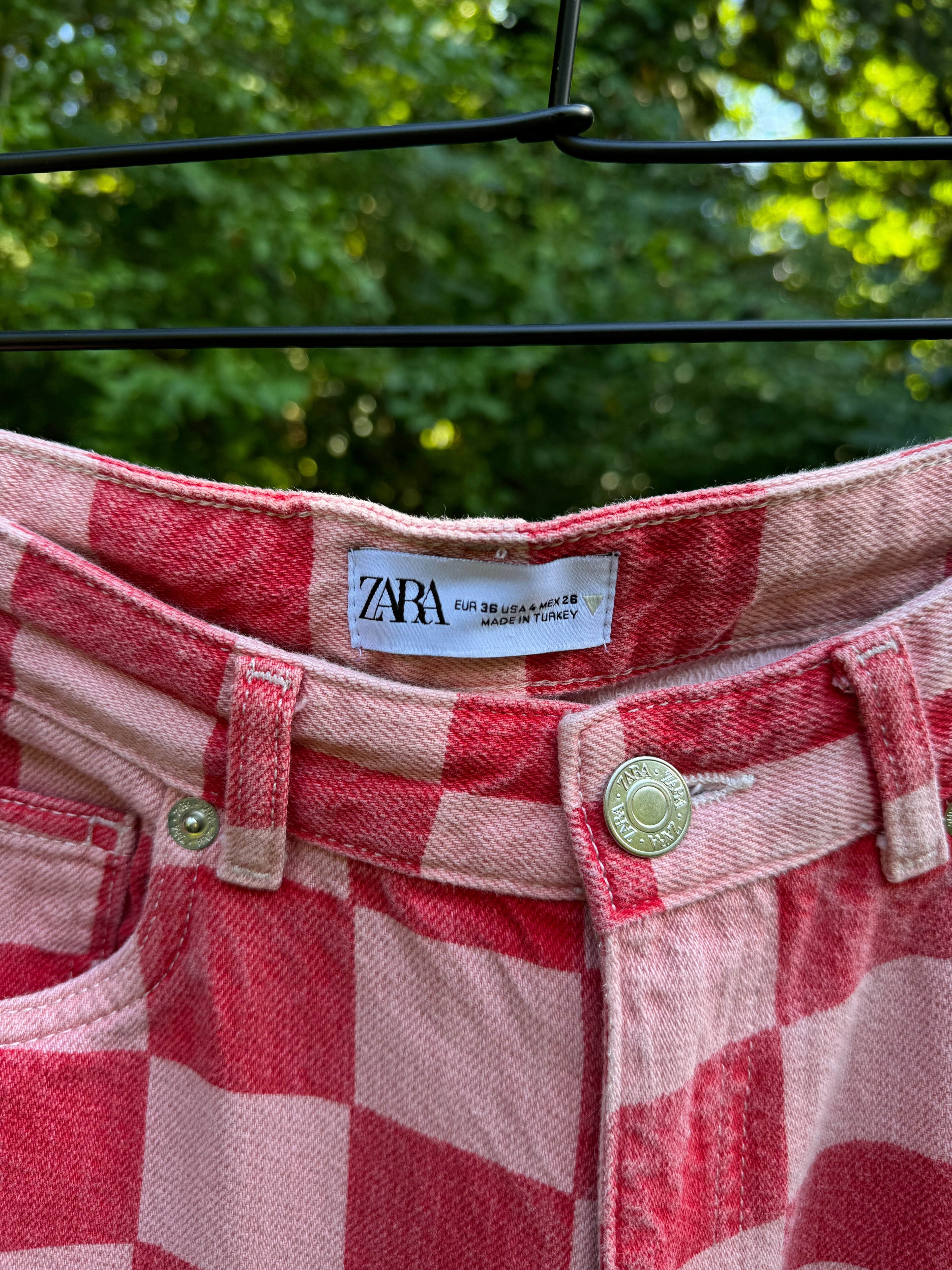 Zara Straight Leg Pink Checkered Pants