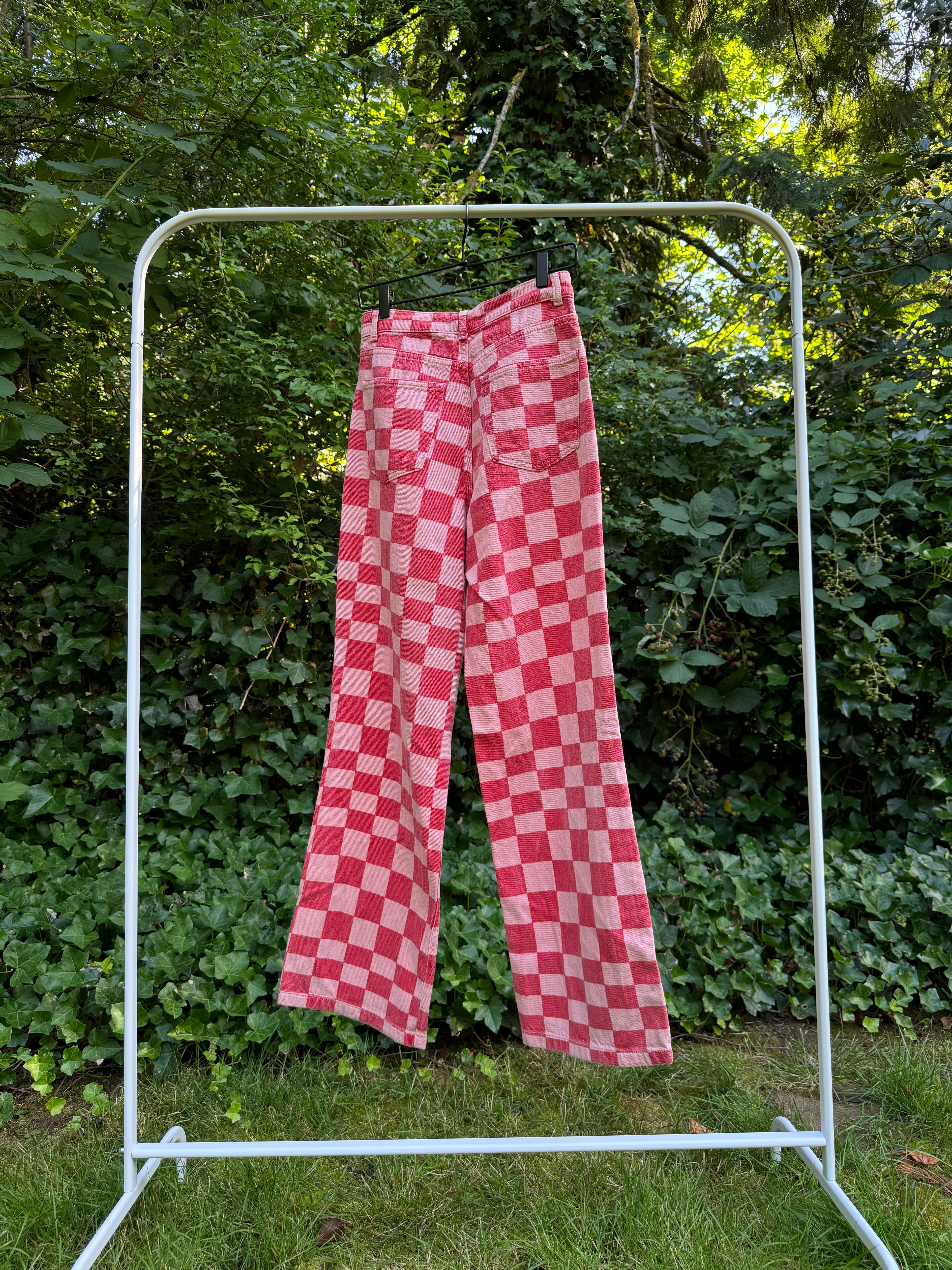 Zara Straight Leg Pink Checkered Pants
