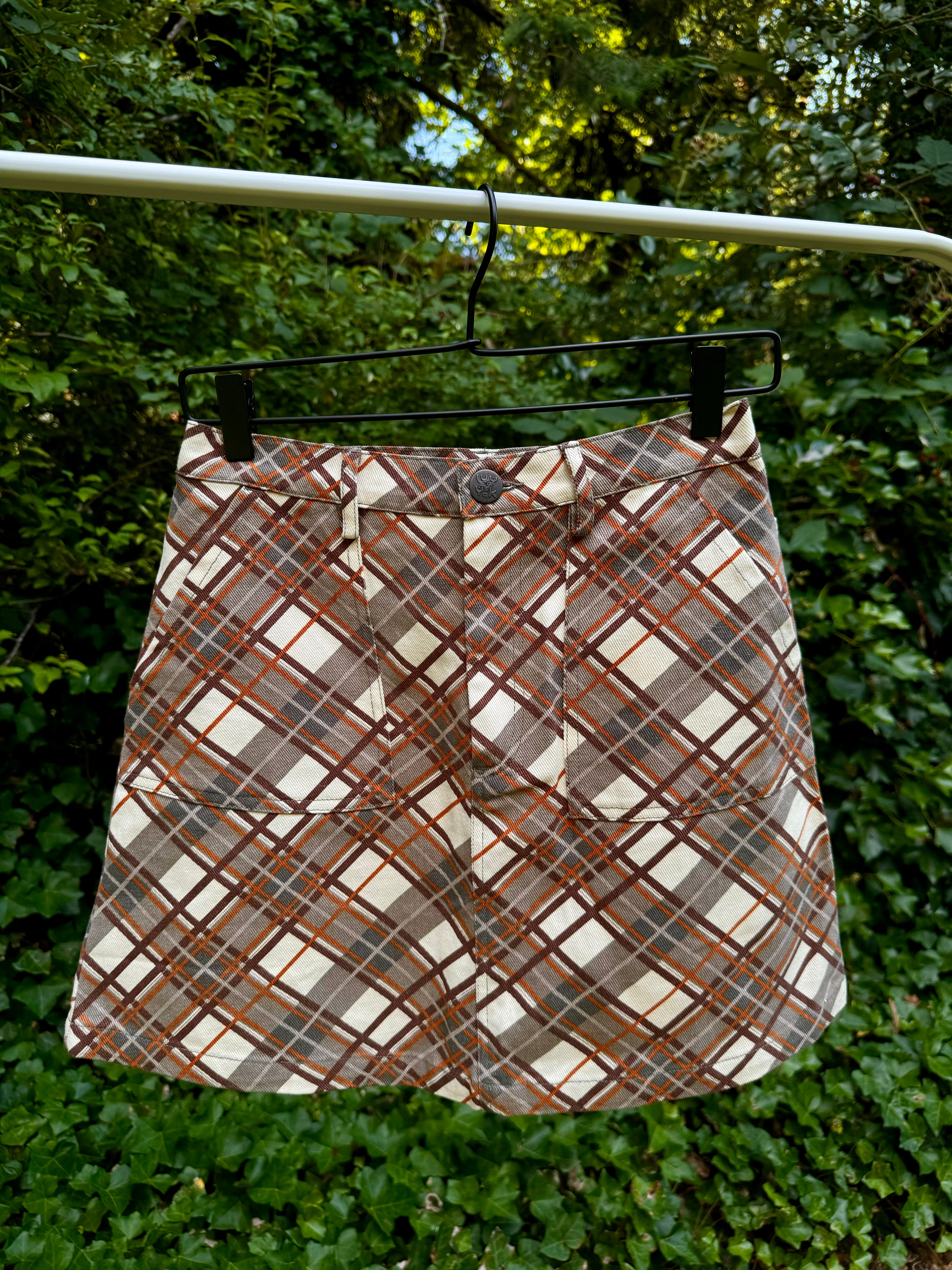 Lucy + Yak Blair Brown & Cream Plaid Skirt