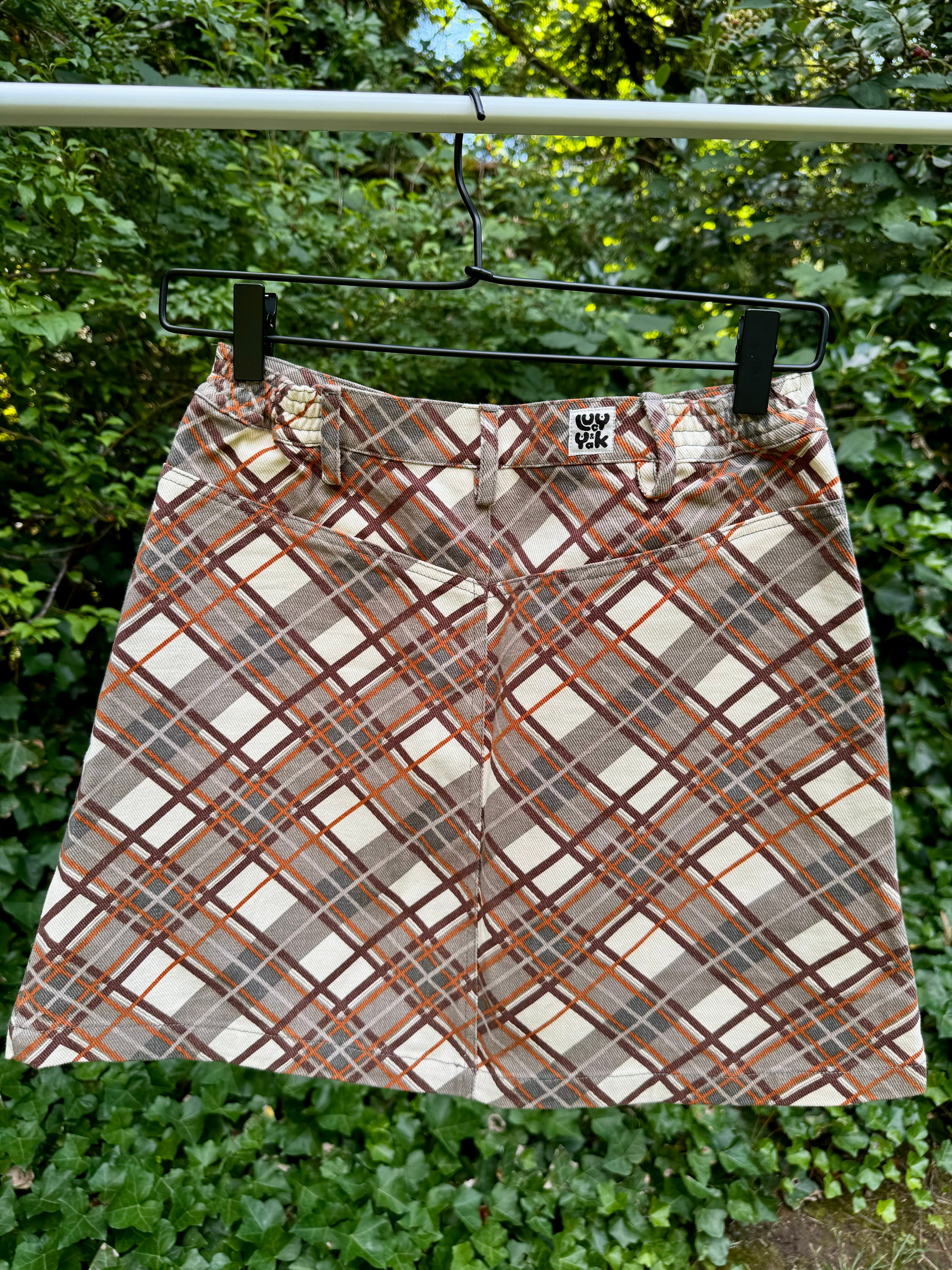 Lucy + Yak Blair Brown & Cream Plaid Skirt